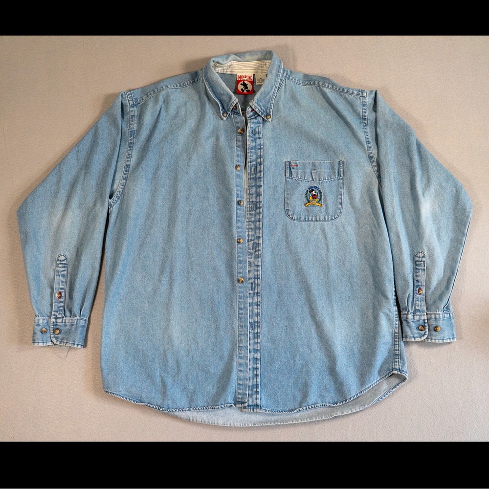 Vintage Mickey Inc Denim Shirt‎ Mens XL Disney Mickey Mouse Button Down